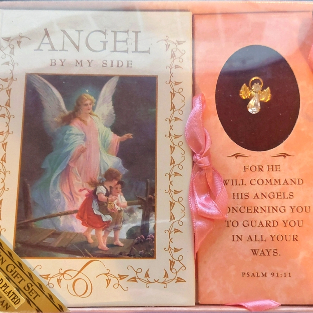 24k plated Angel Pin Brooch with Book Vintage psalms